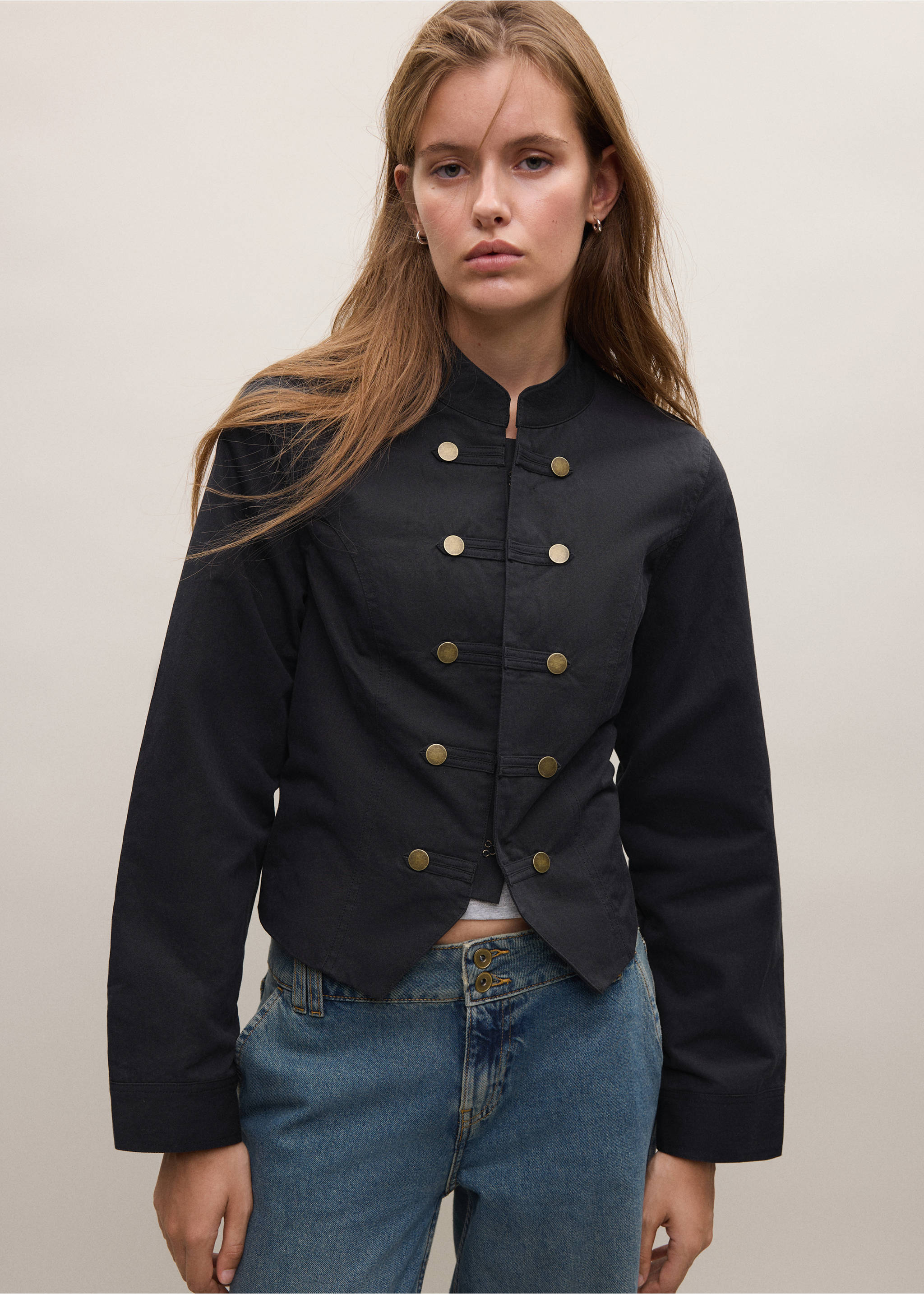 Buttoned jacket - Medium plane, Black denim. Ref: 37024800-01.