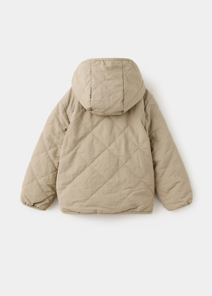 Fur-effect quilted coat — Beige