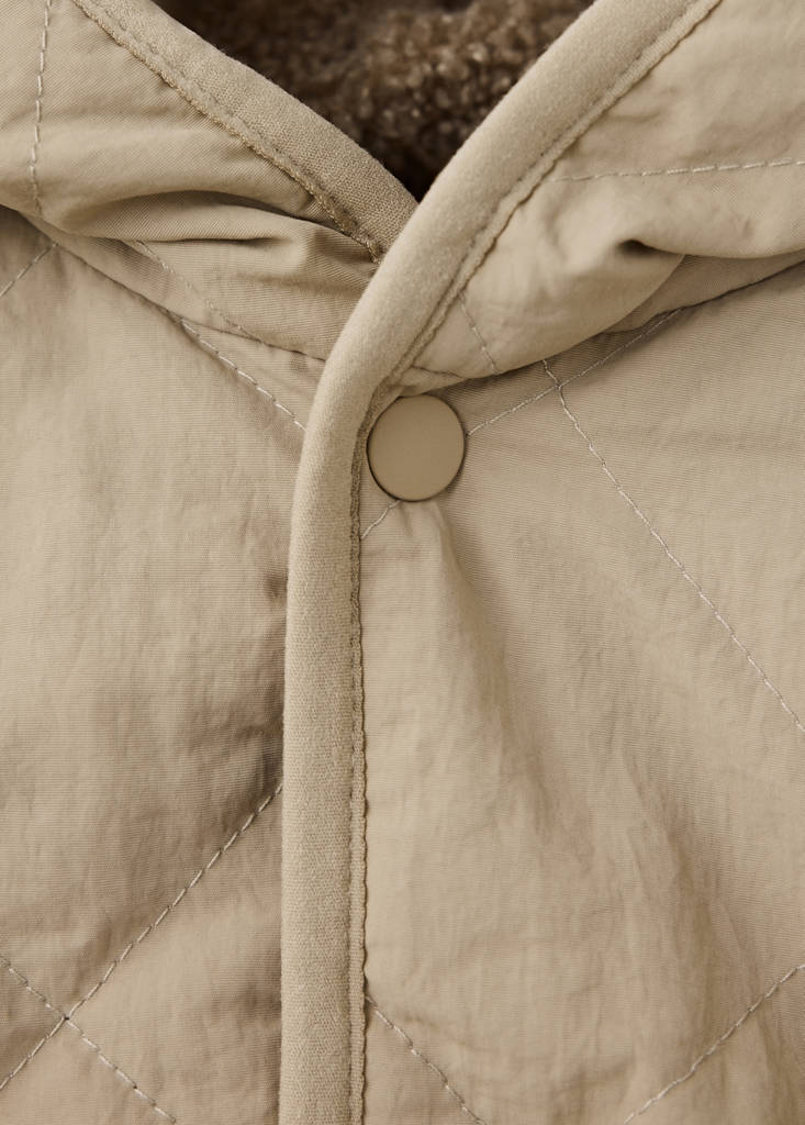 Fur-effect quilted coat — Beige