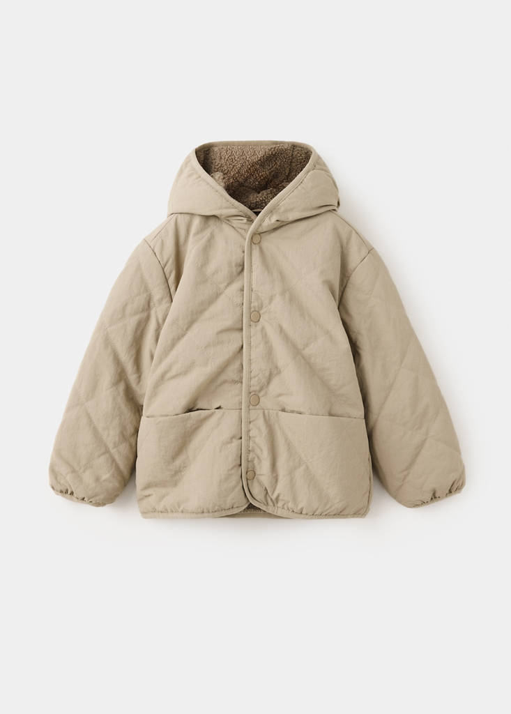 Fur-effect quilted coat — Beige