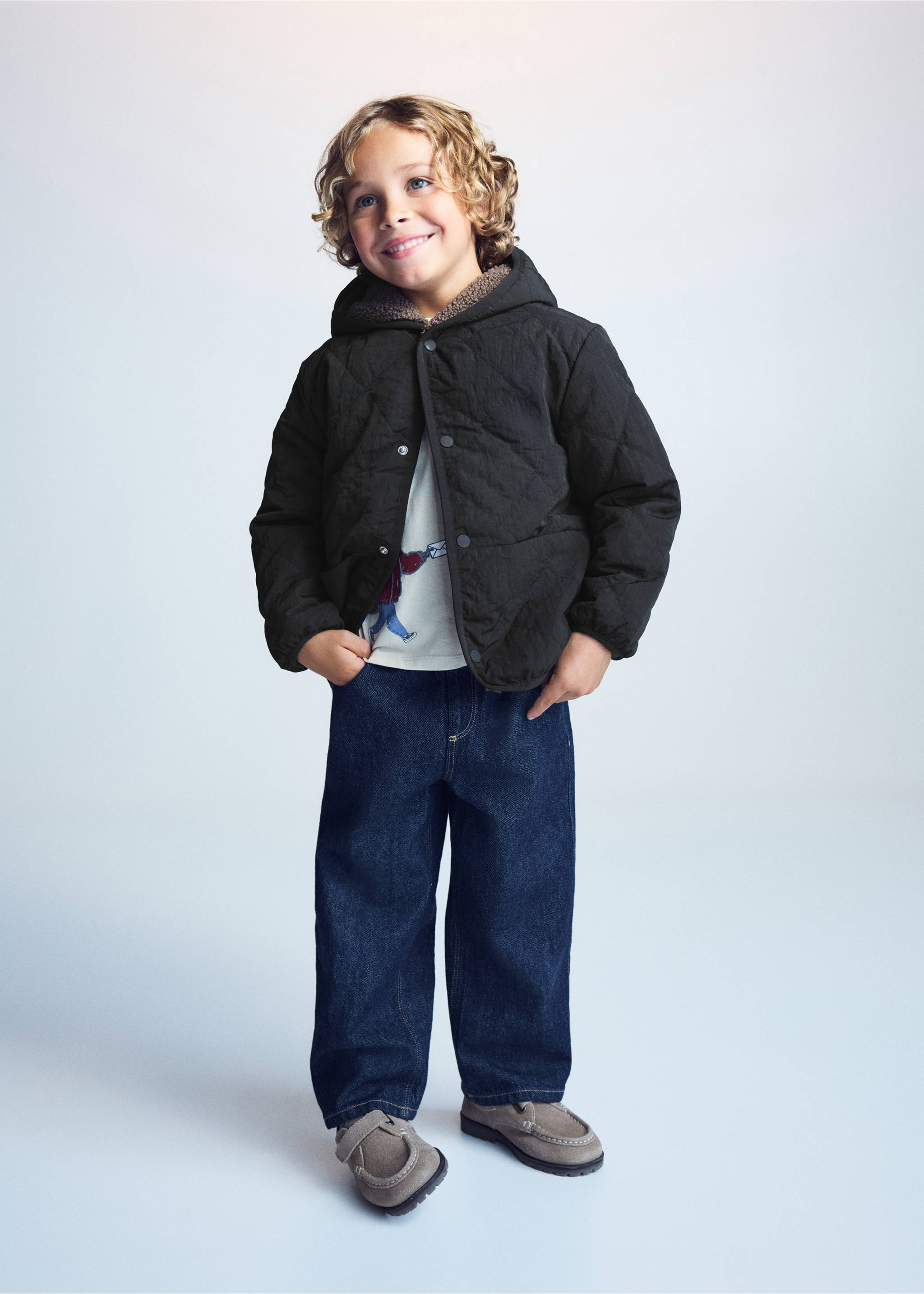 Fur-effect quilted coat - General plane, Black. Ref: 37025153-00.