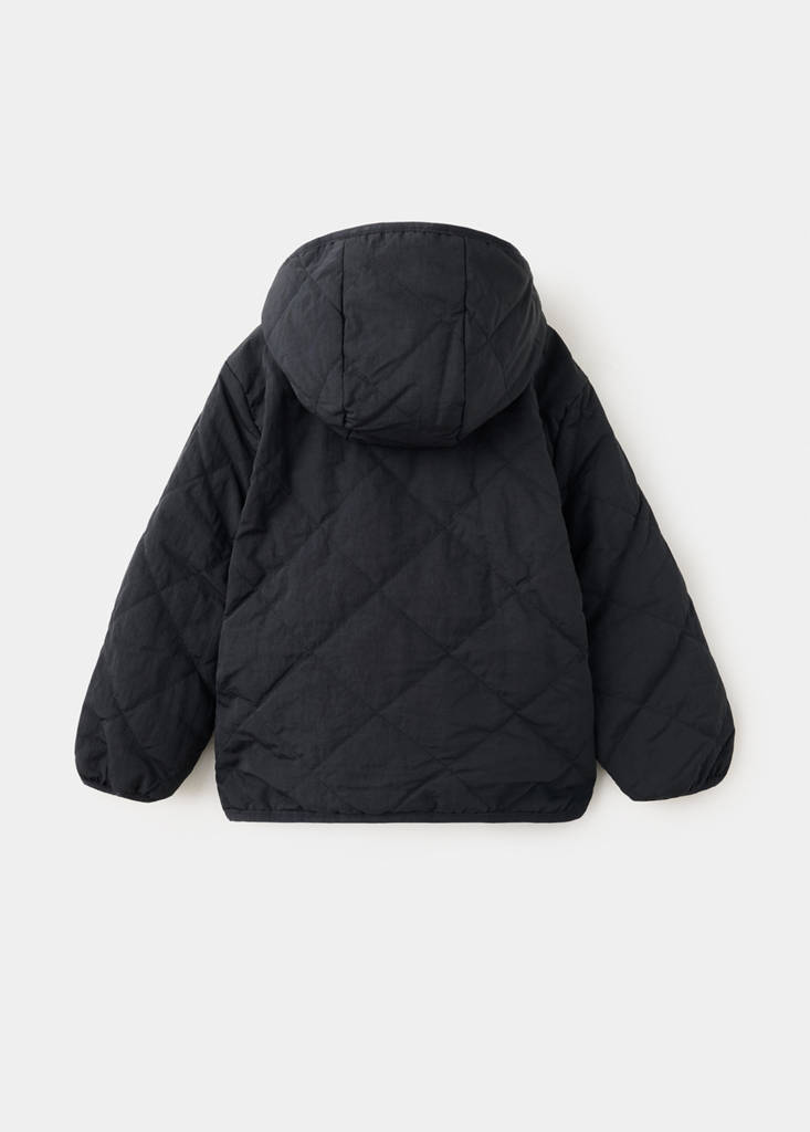 Fur-effect quilted coat — Black