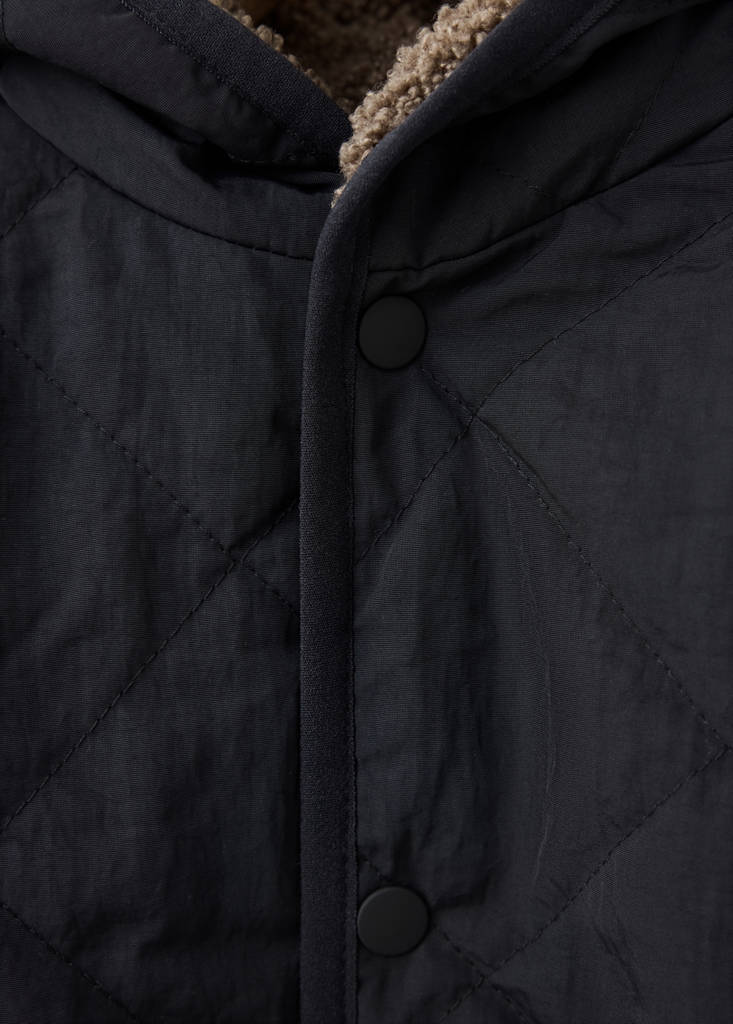 Fur-effect quilted coat — Black