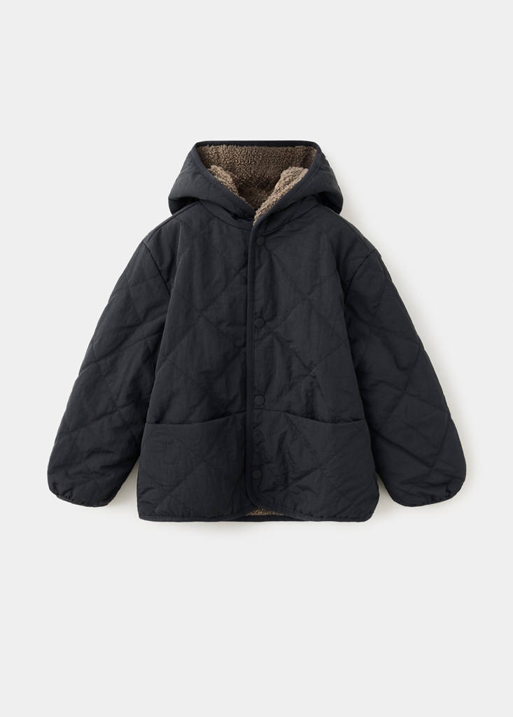 Fur-effect quilted coat — Black