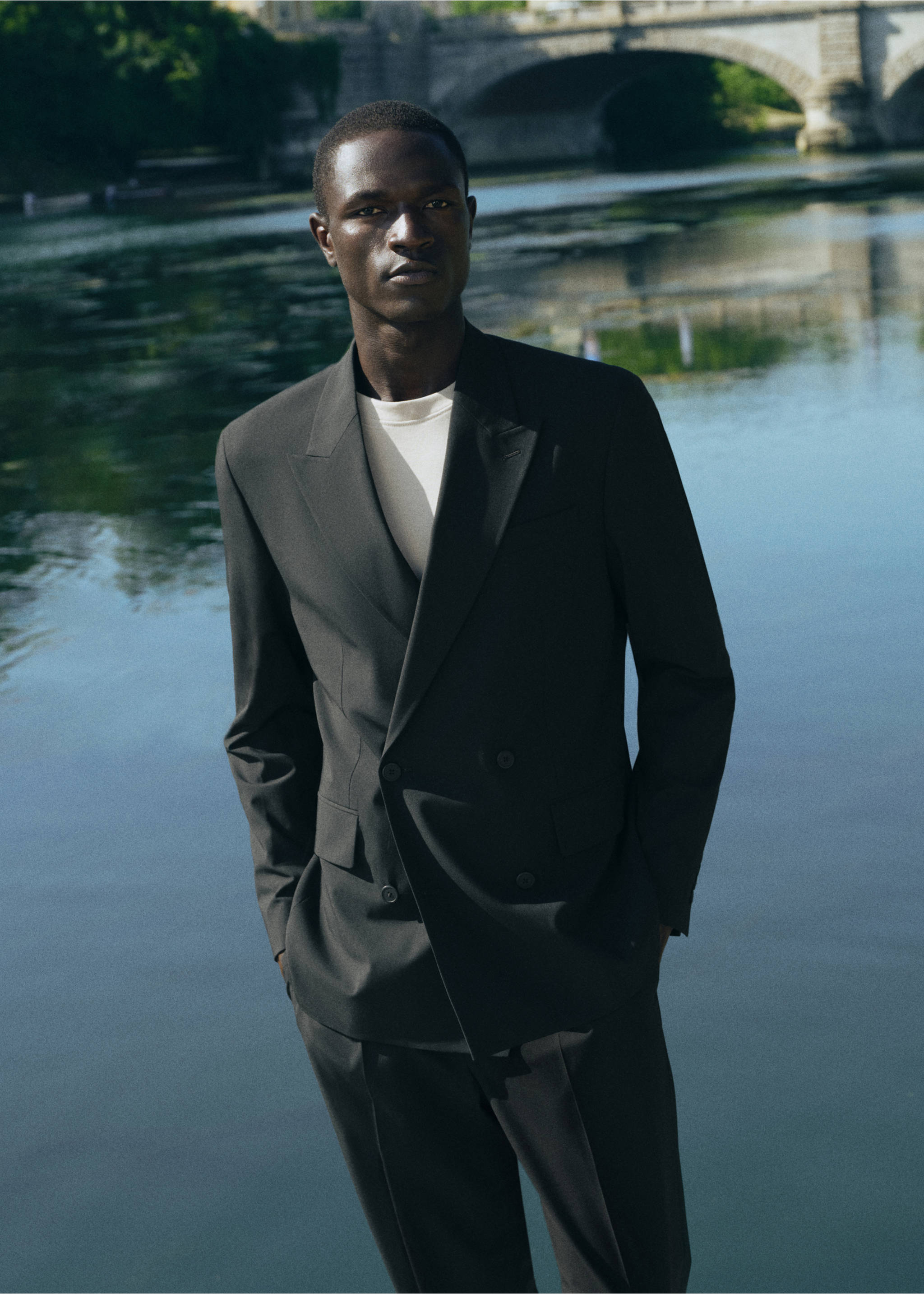 Boston regular-fit double-breasted suit jacket - Details of the article 5, Black. Ref: 37025156-00.