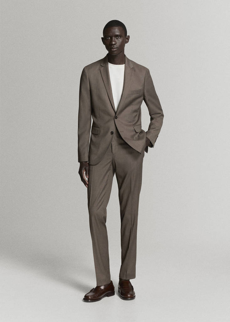 Stretch fabric super slim-fit suit trousers — Medium Brown