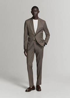 Stretch fabric super slim-fit suit trousers — Medium Brown 2