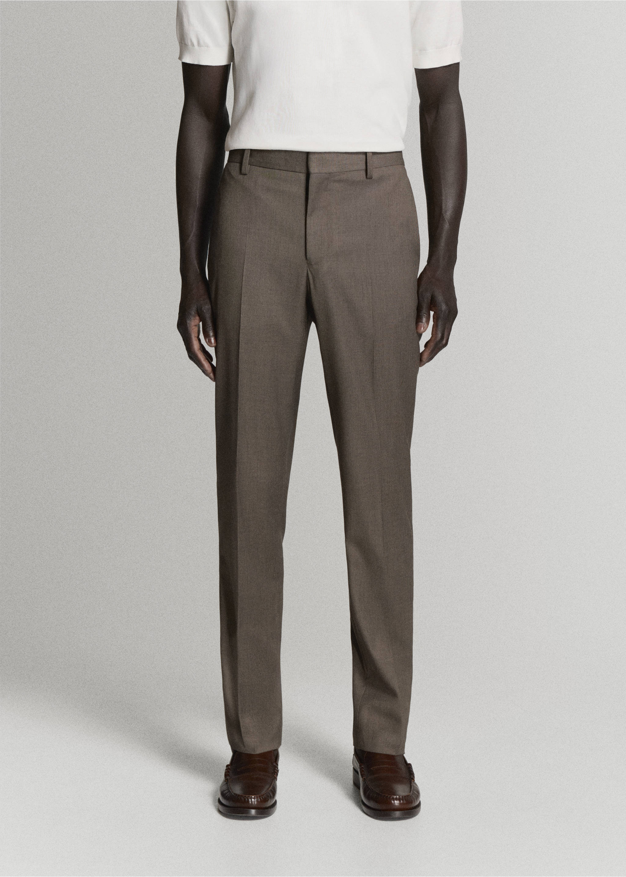 Stretch fabric super slim-fit suit trousers - Medium plane, Medium Brown. Ref: 37025158-00.