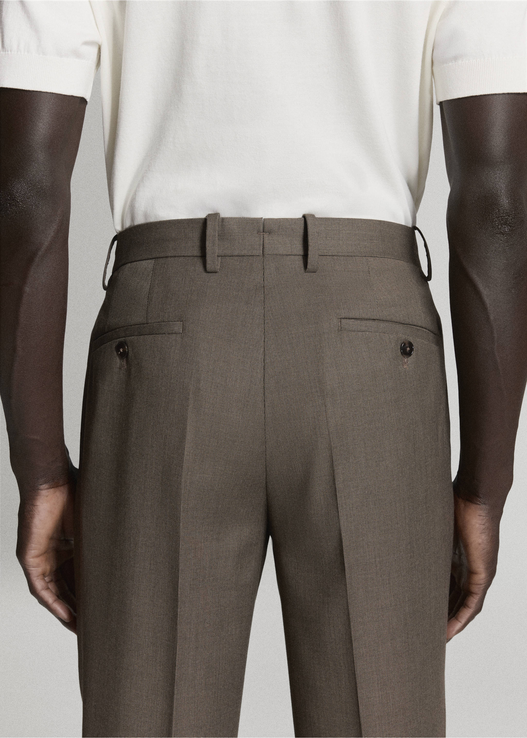 Stretch fabric super slim-fit suit trousers - Details of the article 1, Medium Brown. Ref: 37025158-00.