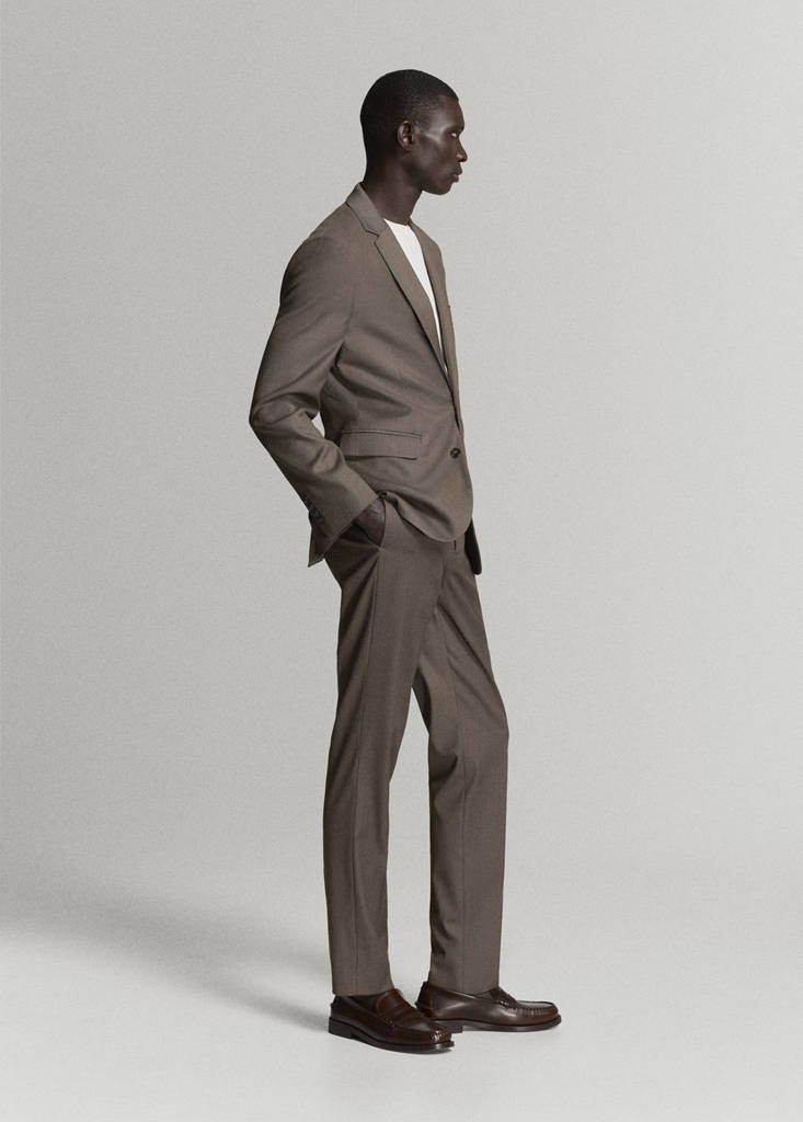 Stretch fabric super slim-fit suit trousers — Medium Brown
