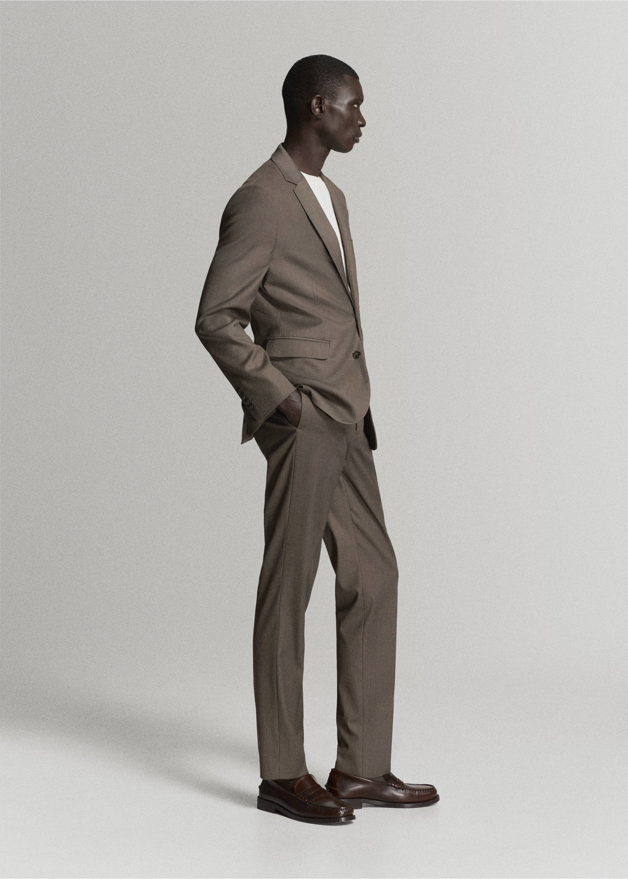 Stretch fabric super slim-fit suit trousers - Details of the article 2, Medium Brown. Ref: 37025158-00.