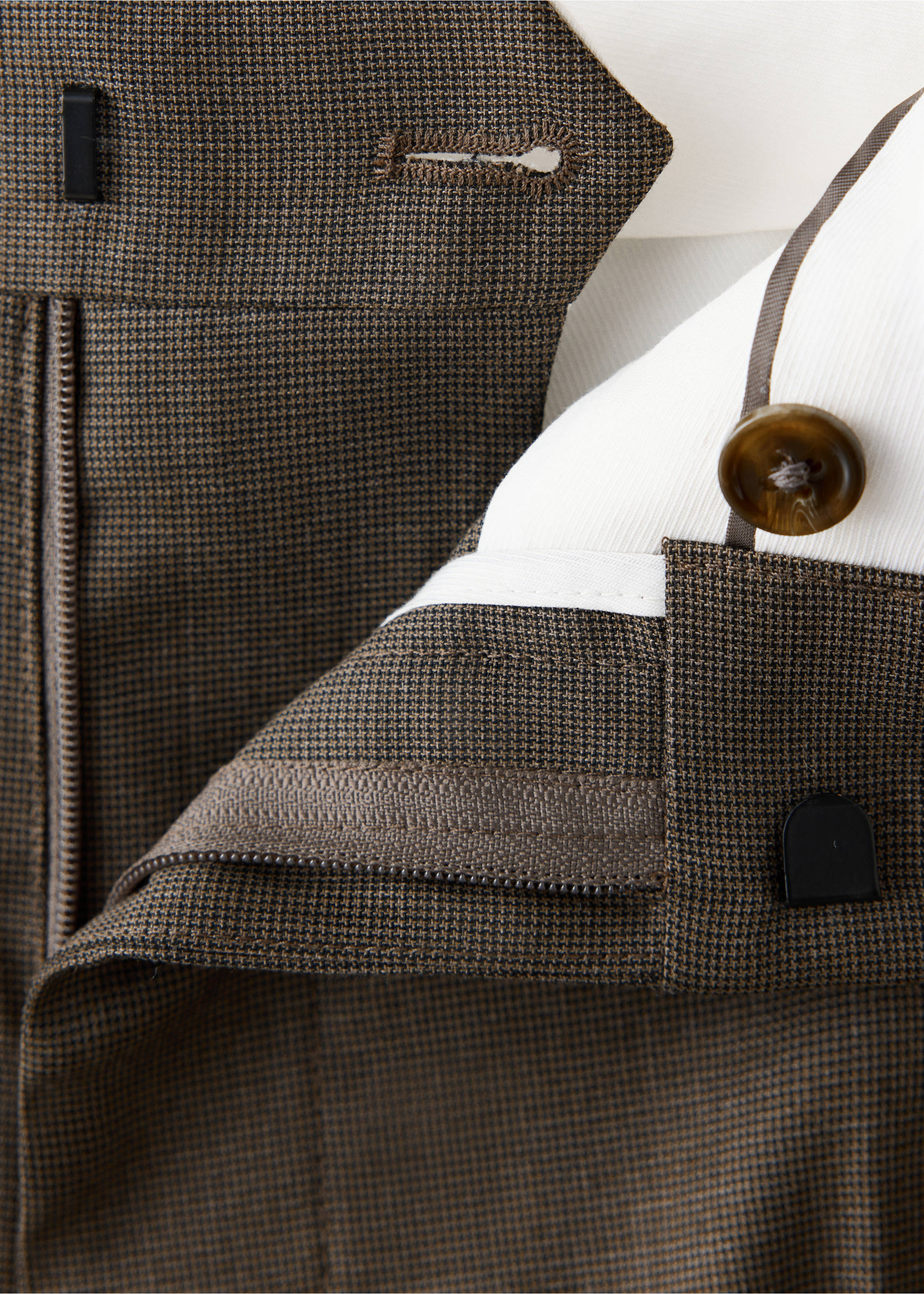 Stretch fabric super slim-fit suit trousers - Details of the article 8, Medium Brown. Ref: 37025158-00.