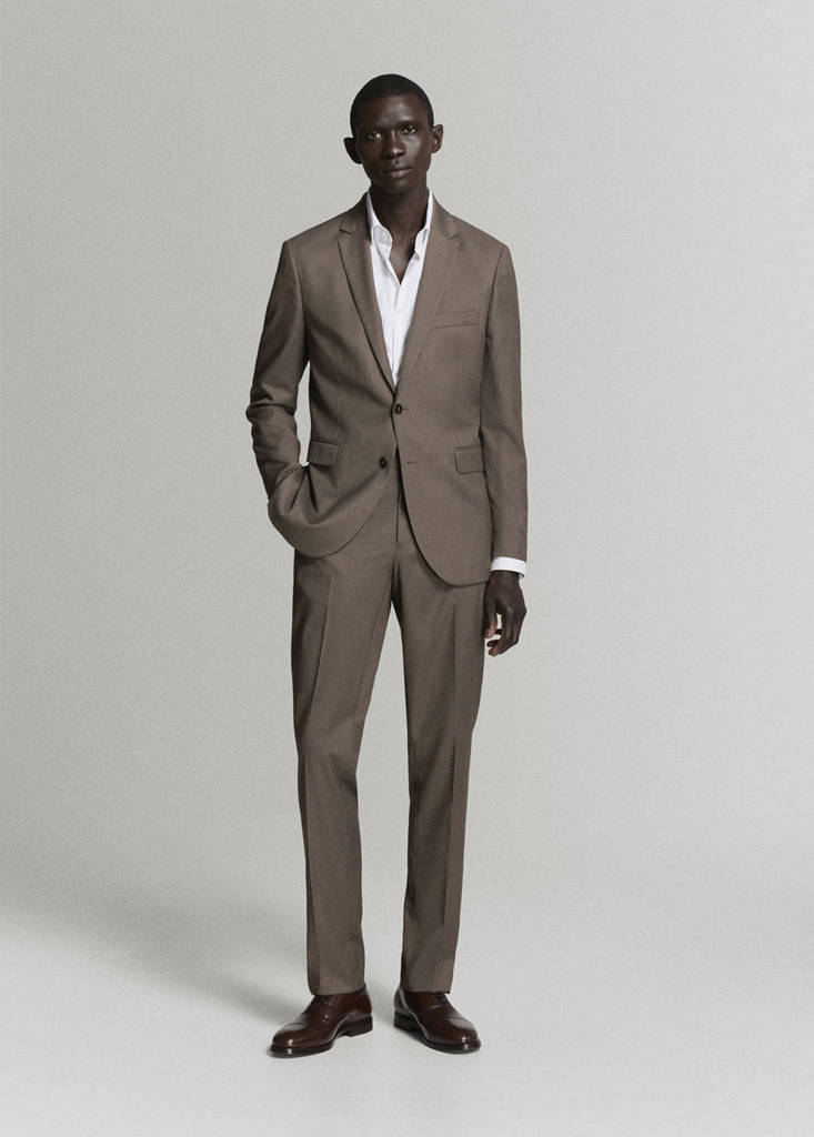 Stretch fabric super slim-fit suit trousers — Medium Brown