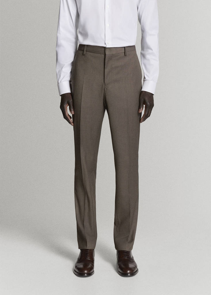 Stretch fabric super slim-fit suit trousers — Medium Brown