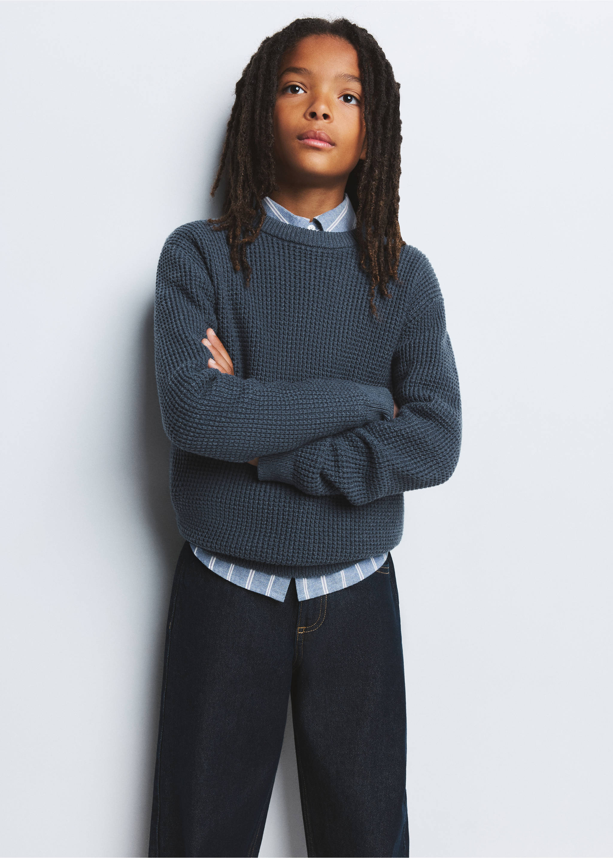 Structured knitted sweater - Medium plane, Night Blue. Ref: 37025162-00.