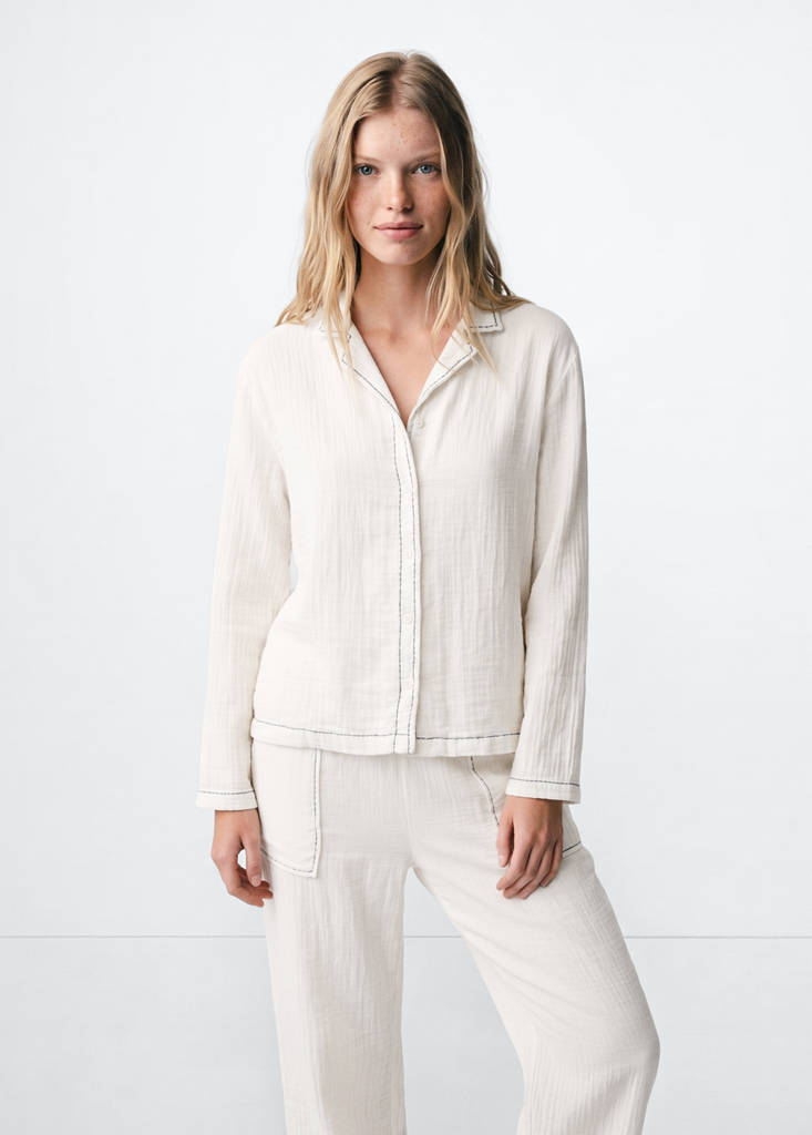 Two-piece topstitched pyjamas — Off White