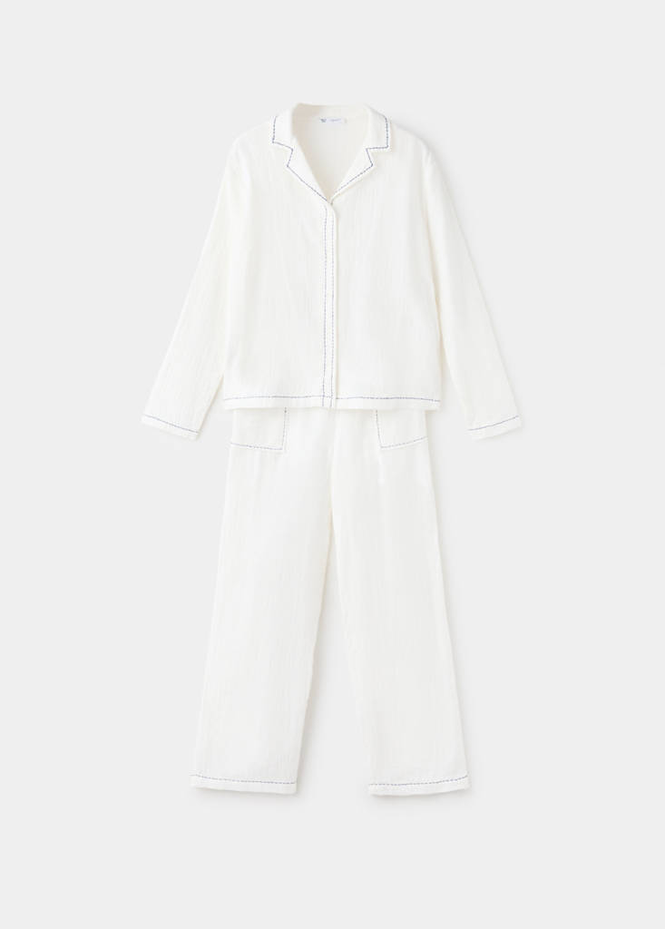 Two-piece topstitched pyjamas — Off White