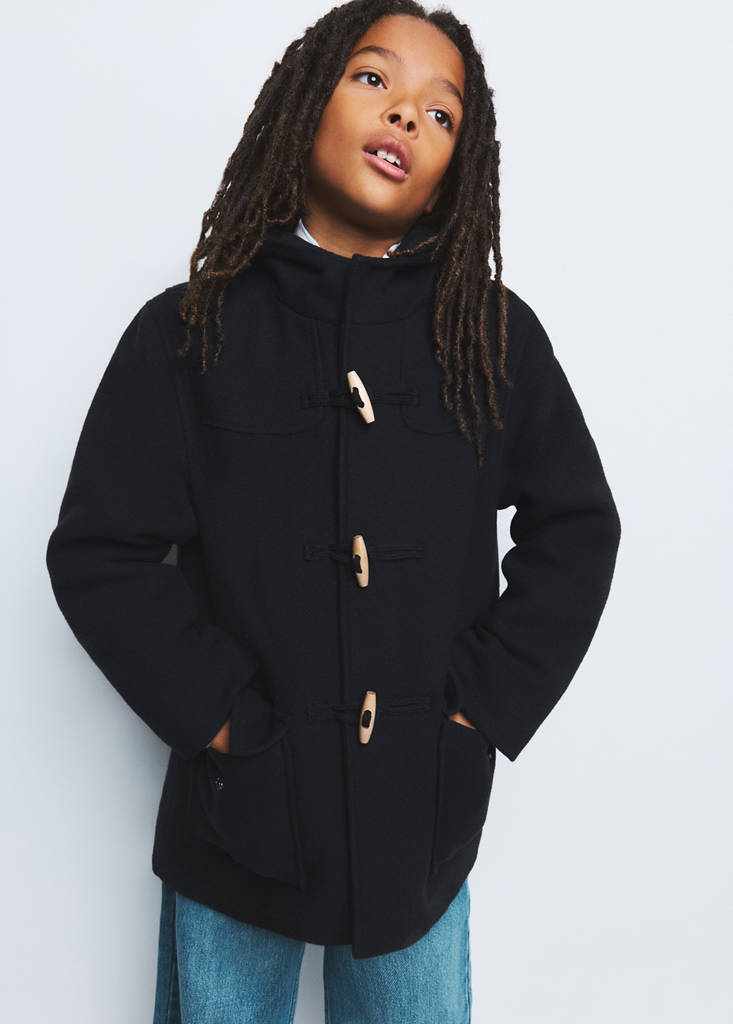 Wool blend hooded coat — Navy