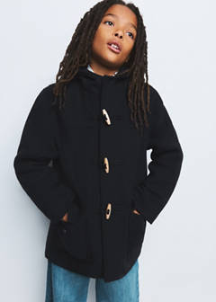 Wool blend hooded coat — Navy 2