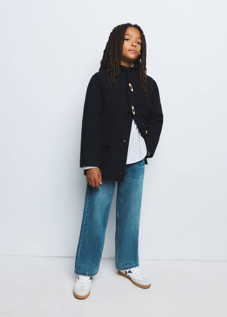 Wool blend hooded coat — Navy