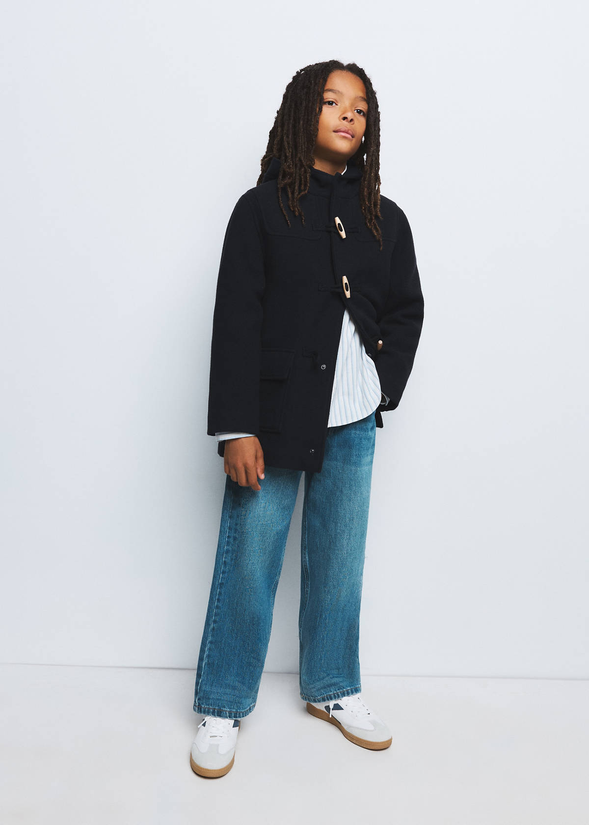Wool blend hooded coat — Navy
