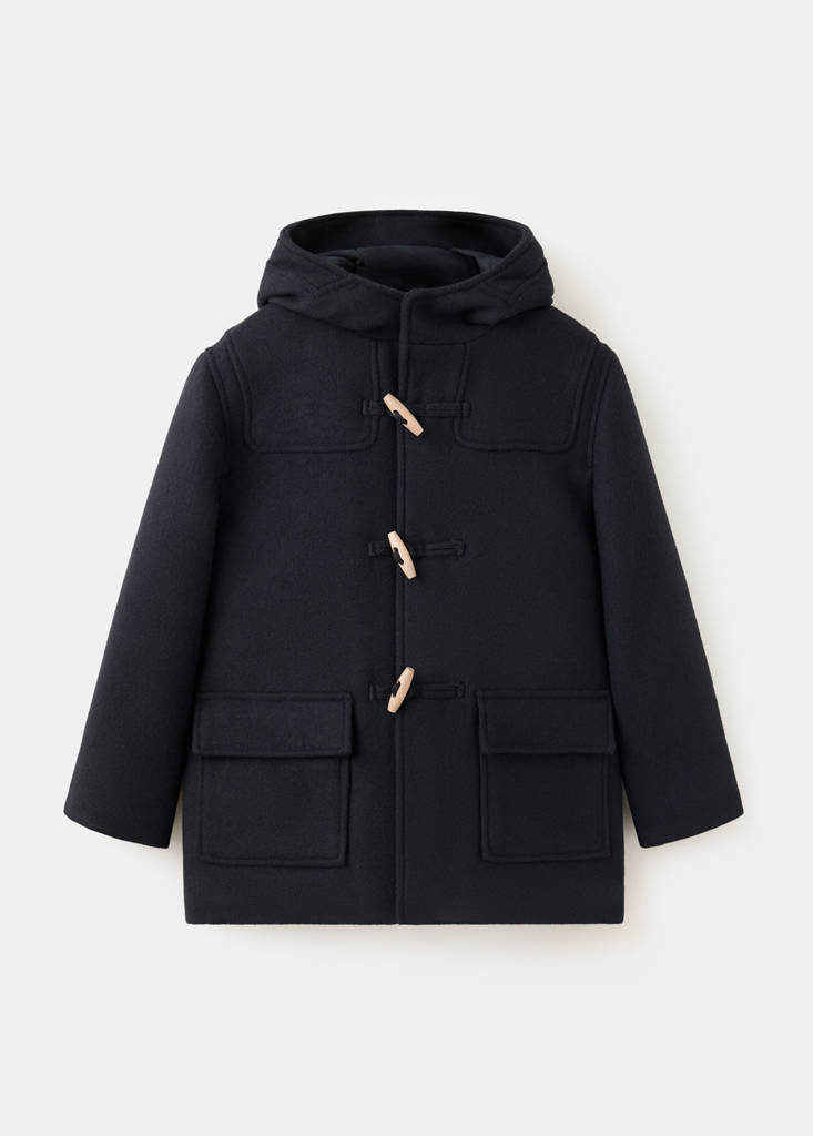 Wool blend hooded coat — Navy