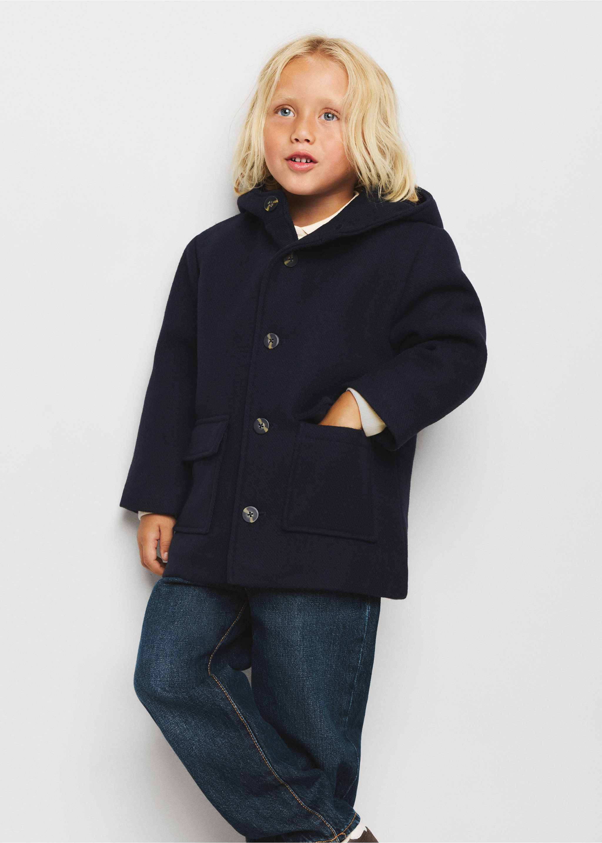 Wool blend overcoat - Medium plane, Navy. Ref: 37025172-00.