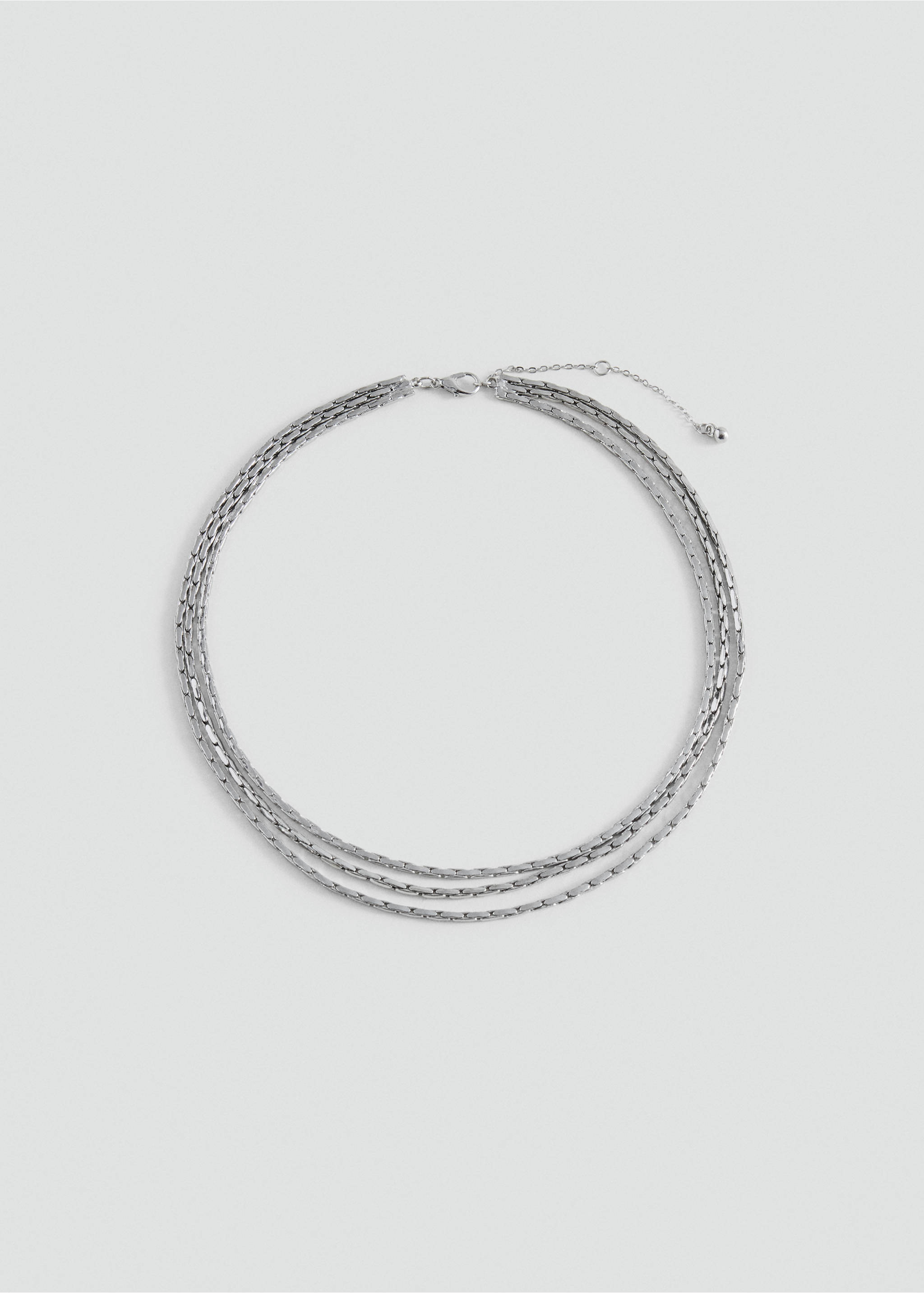 Multi-strand silver-coloured collar necklace with textured links., Silver. Ref: 37025179-00.