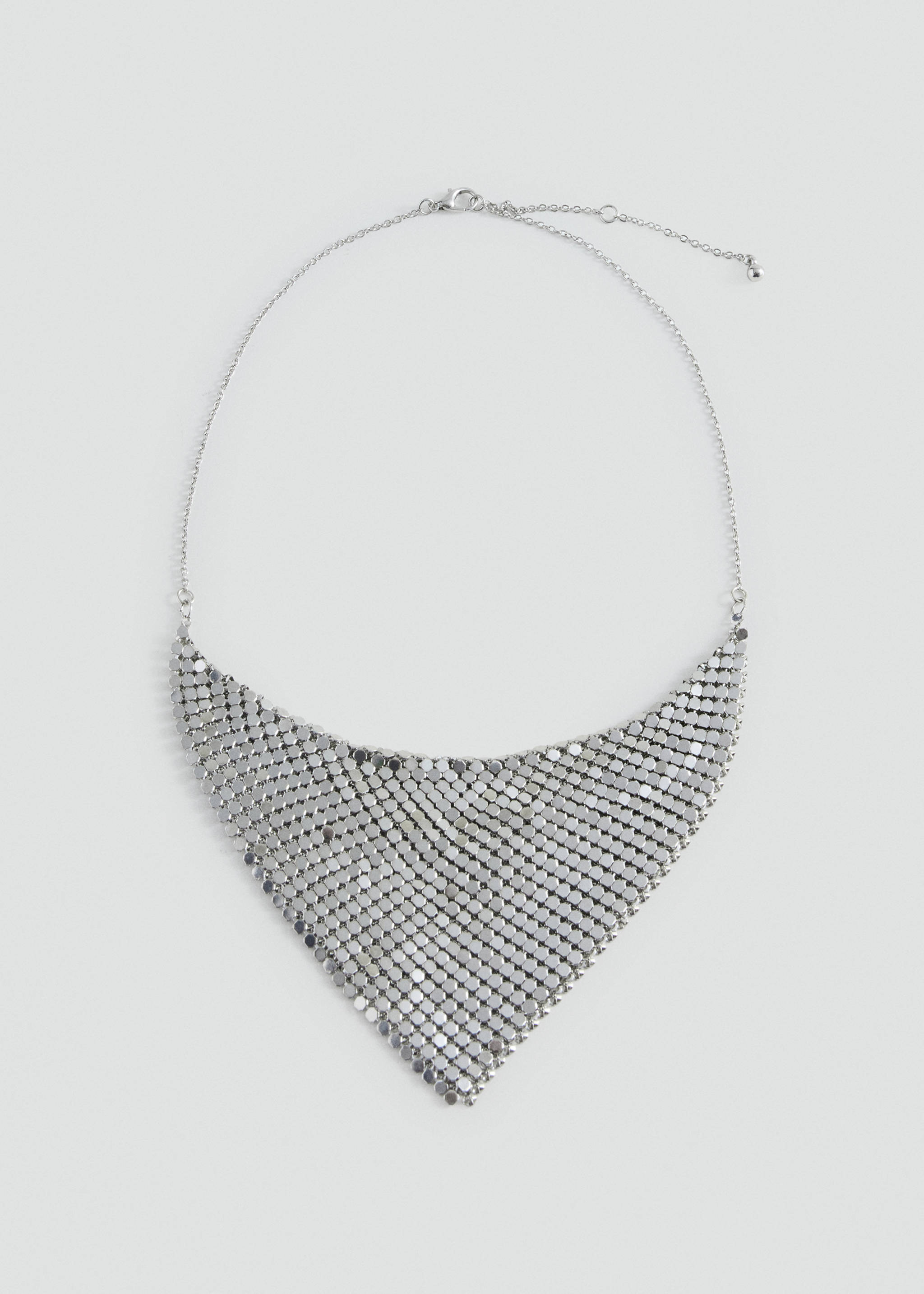 Silver metallic mesh bib collar necklace.