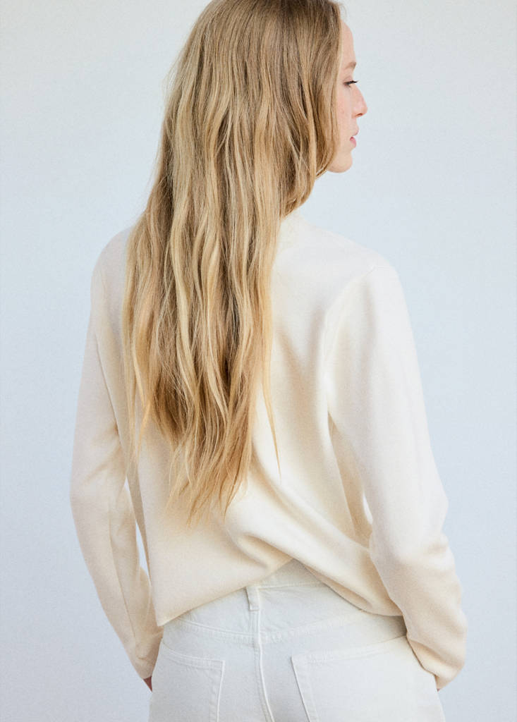 Knitted sweater with perkins neck — Ecru
