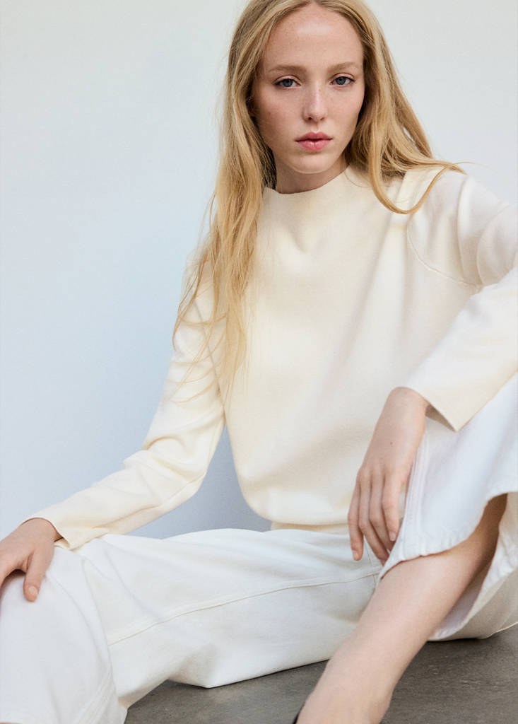 Knitted sweater with perkins neck — Ecru