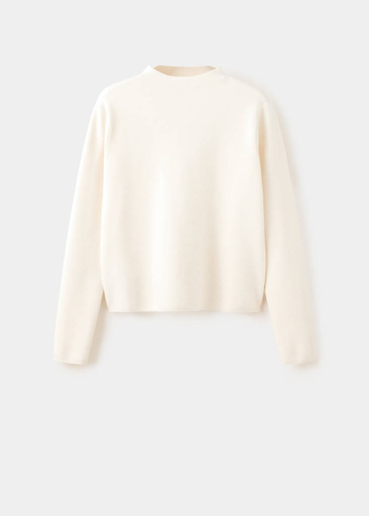 Knitted sweater with perkins neck — Ecru