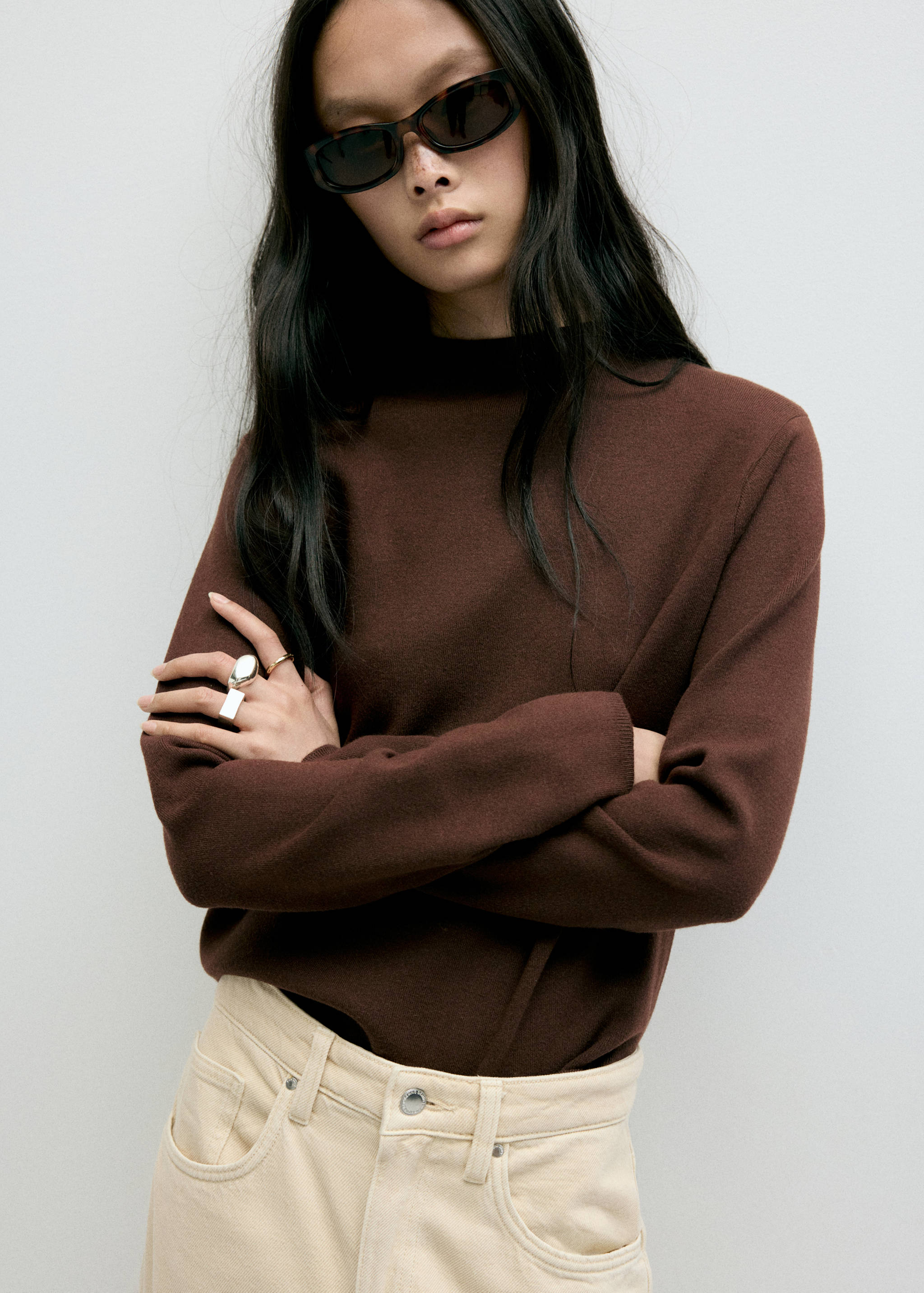Knitted sweater with perkins neck - Medium plane