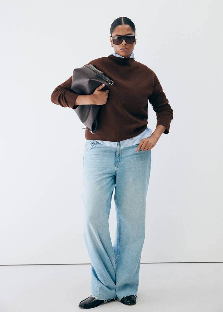 Knitted sweater with perkins neck — Chocolate