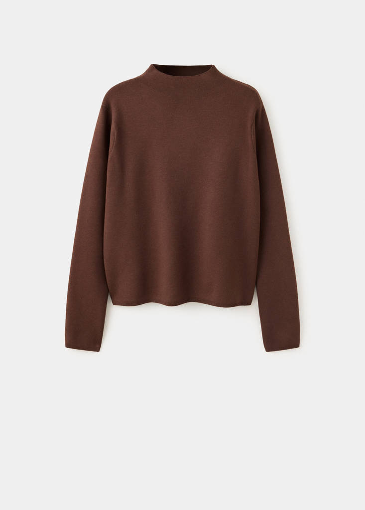 Knitted sweater with perkins neck — Chocolate