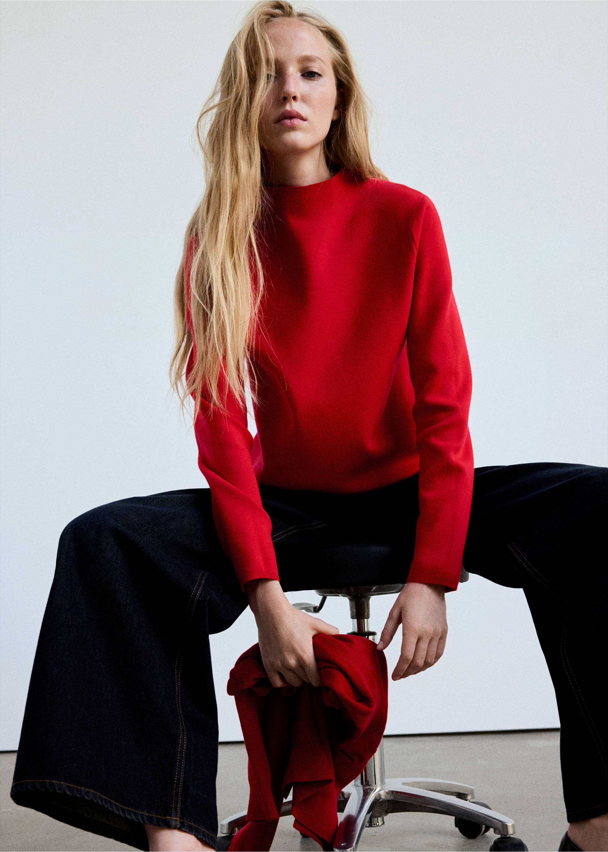 Knitted sweater with perkins neck - Medium plane, Red. Ref: 37025838-00.