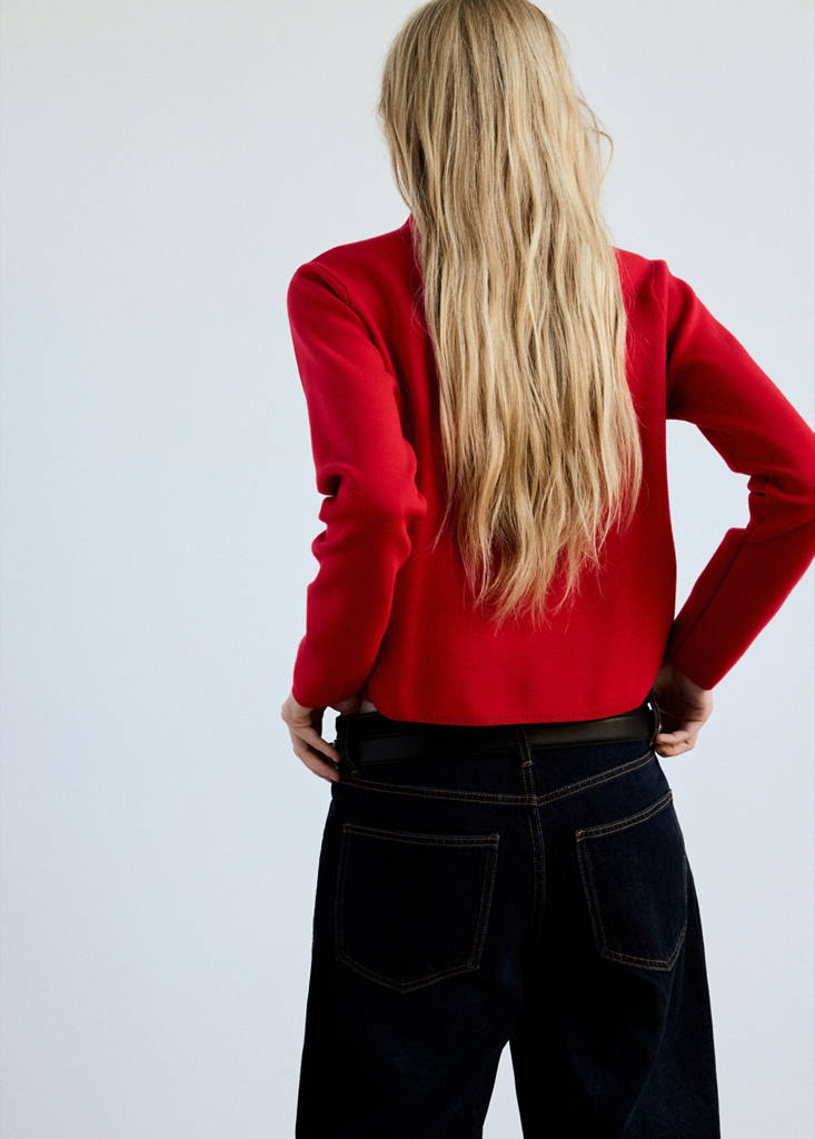 Knitted sweater with perkins neck — Red