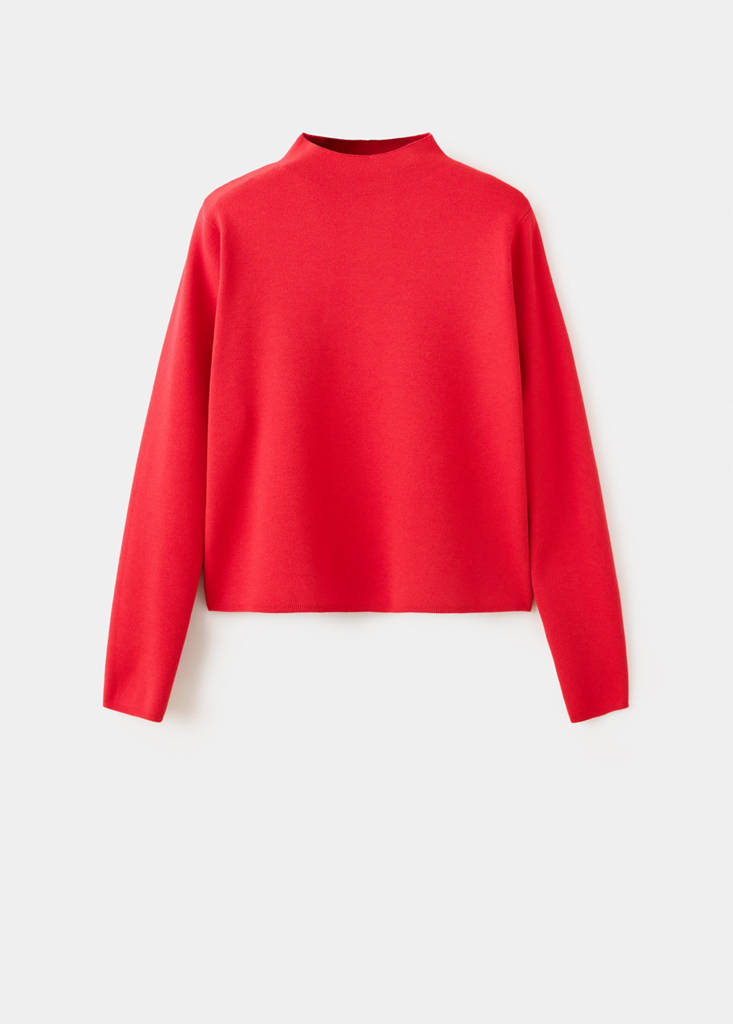 Knitted sweater with perkins neck — Red