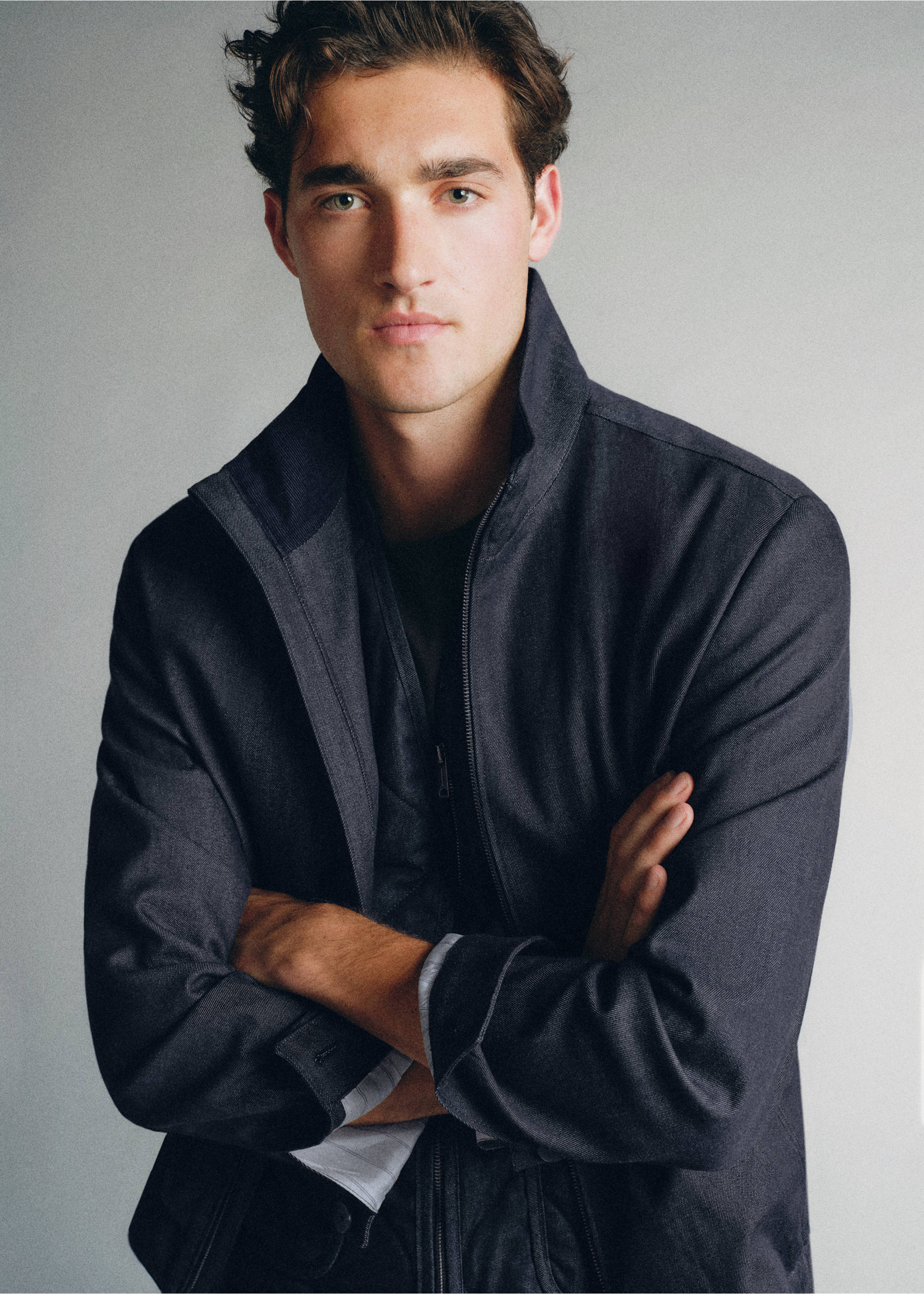 Veste bomber en denim de coton - Détail de l'article 1, Bleu. Ref: 37025839-00.