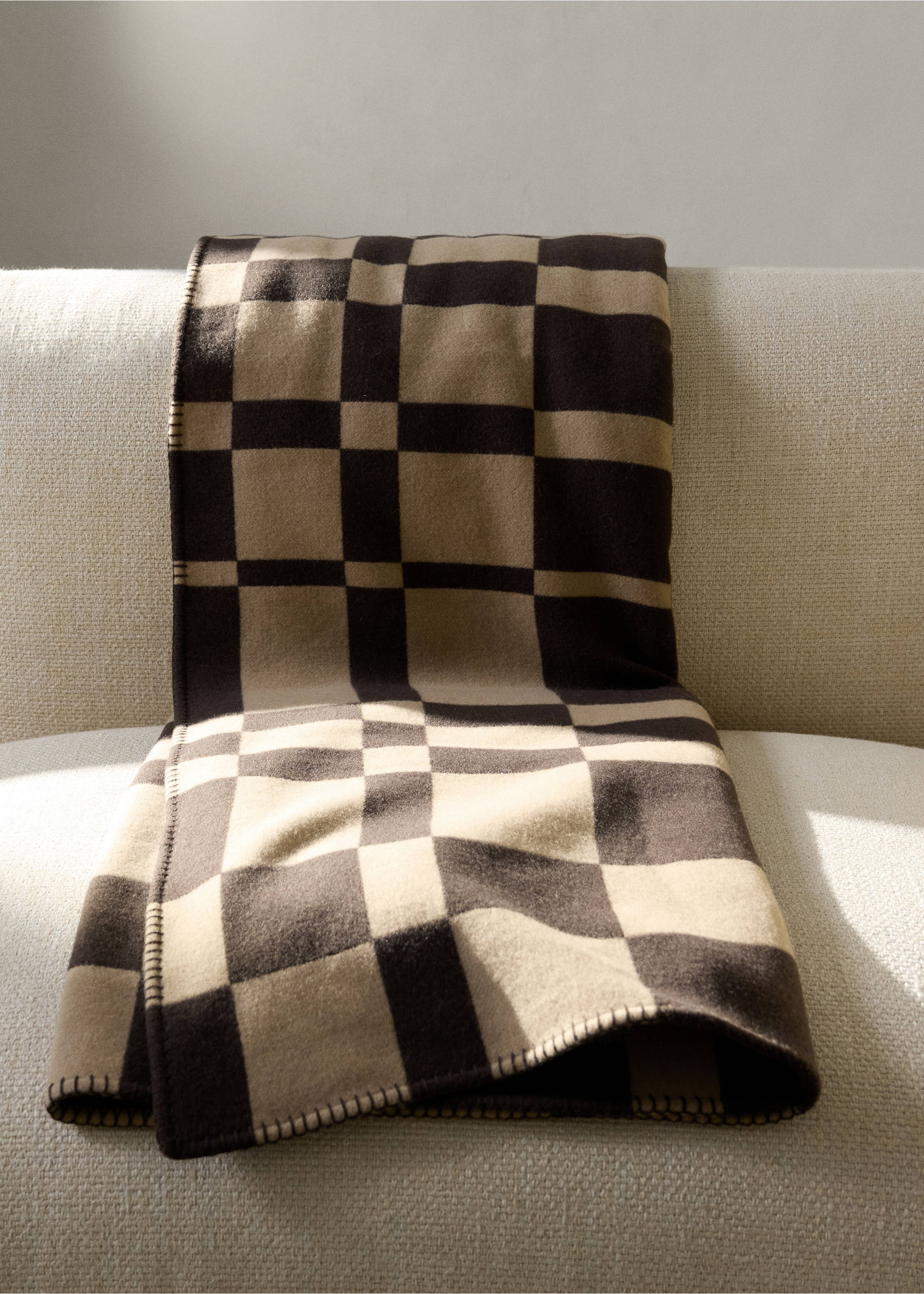 Wool check-print blanket - General plane, Brown. Ref: 37025843-00.
