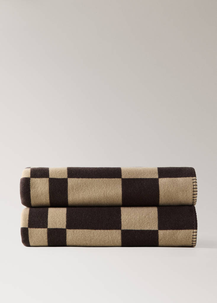 Wool check-print blanket — Brown