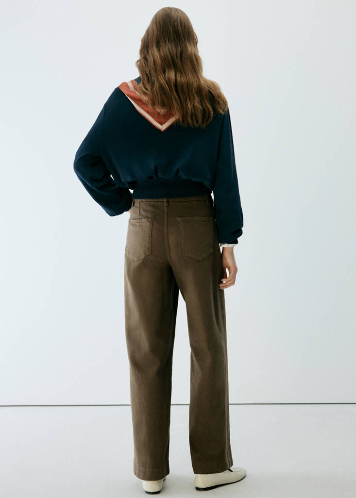 High-waisted wide leg jeans with stitching — Khaki