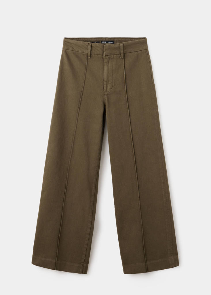 High-waisted wide leg jeans with stitching — Khaki