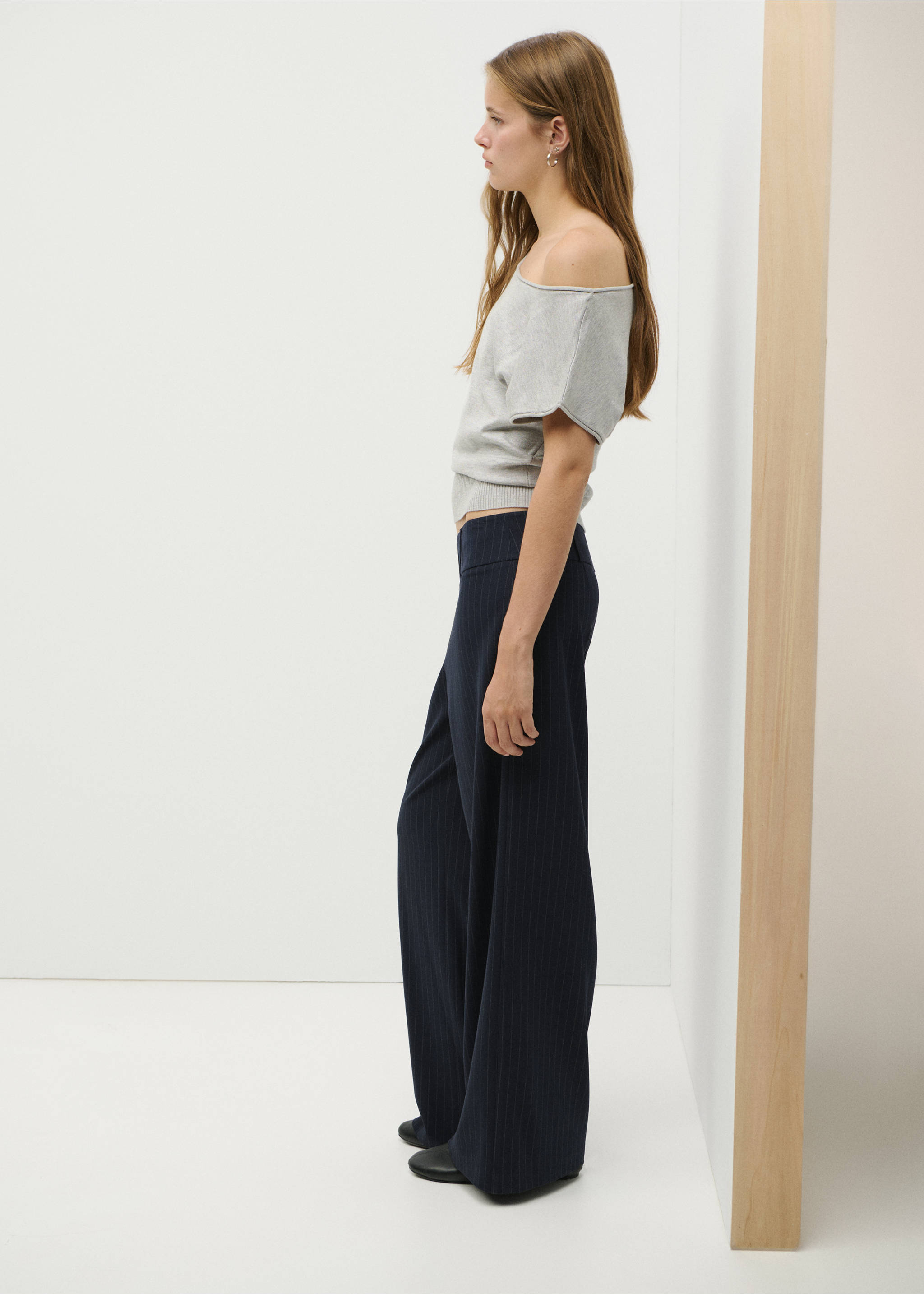 Chalk-stripe trousers - Medium plane, Navy. Ref: 37025845-00.