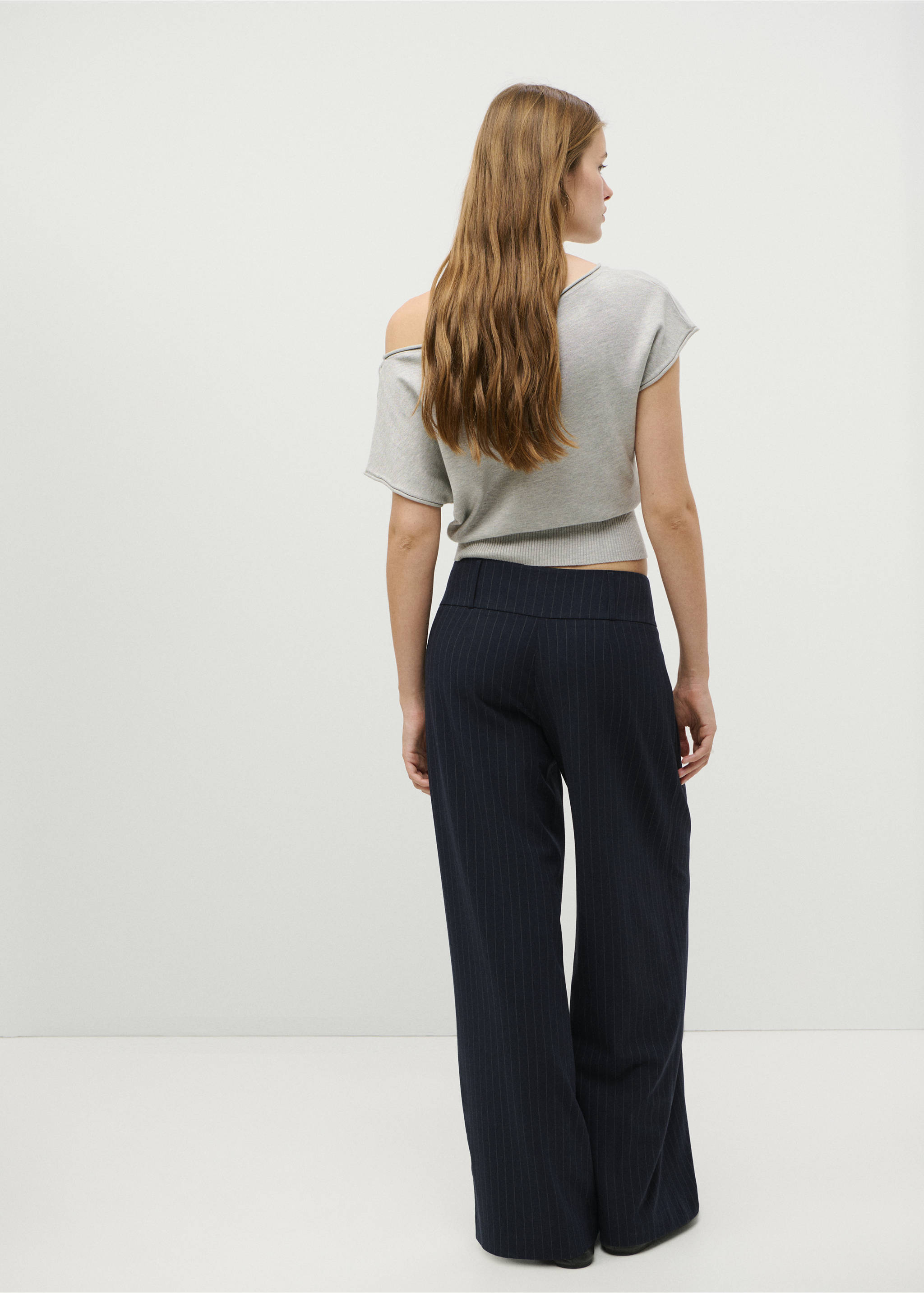 Chalk-stripe trousers - Reverse of the article, Navy. Ref: 37025845-00.
