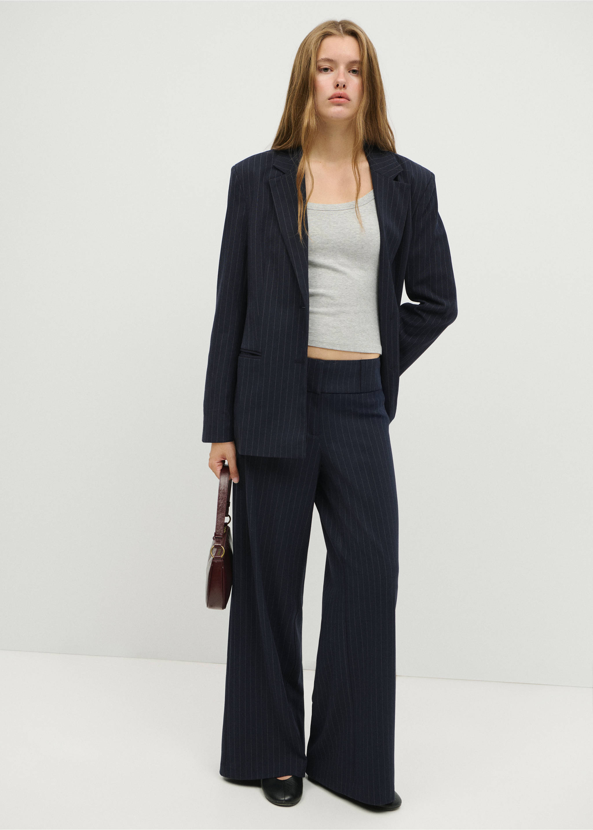 Chalk-stripe trousers - Details of the article 2, Navy. Ref: 37025845-00.