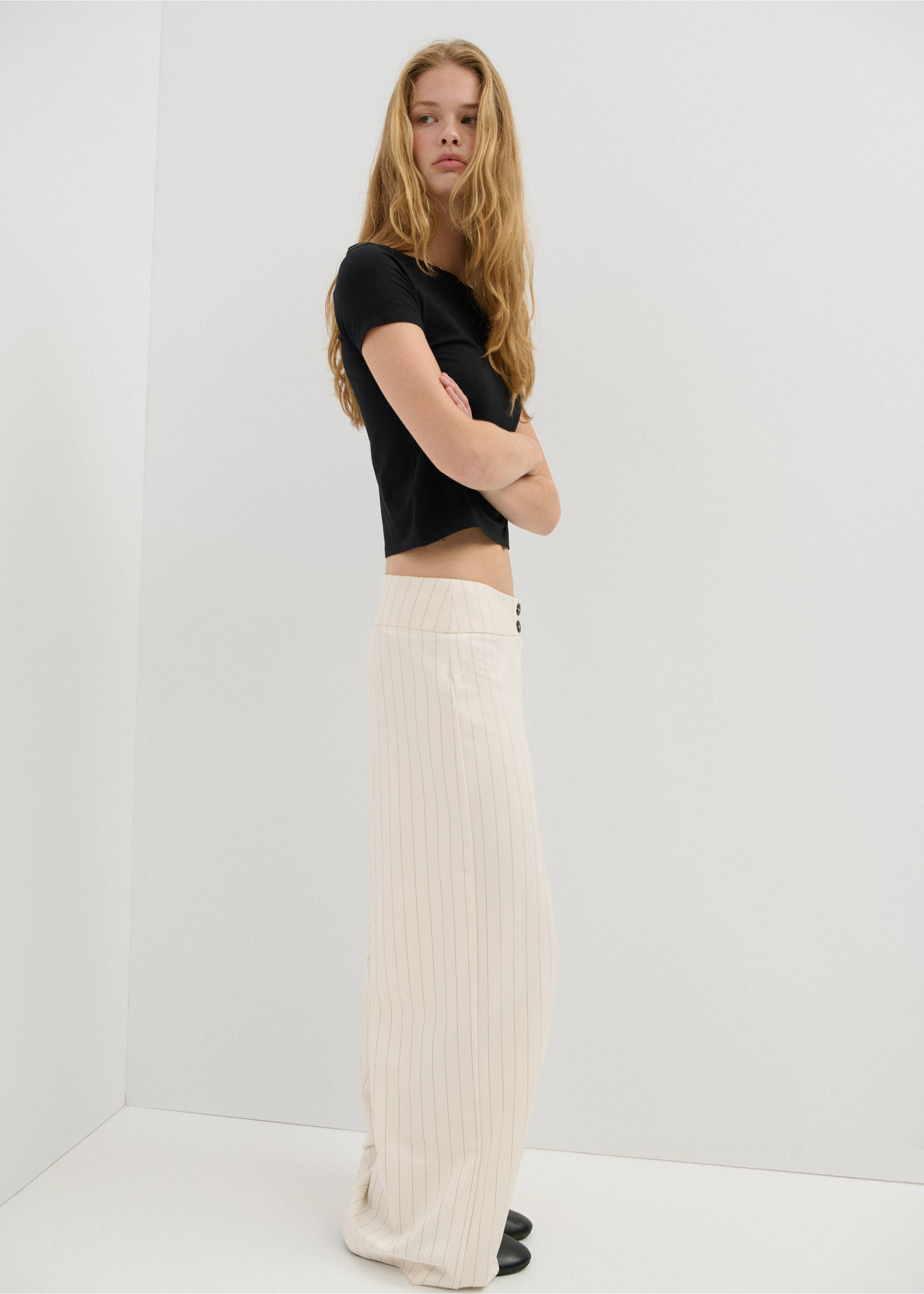 Chalk-stripe straight trousers - Medium plane, Off White. Ref: 37025846-00.