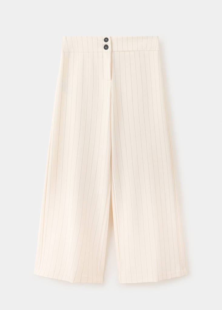 Mango Pantalon Droit Fines Rayures In Blanc Cassé