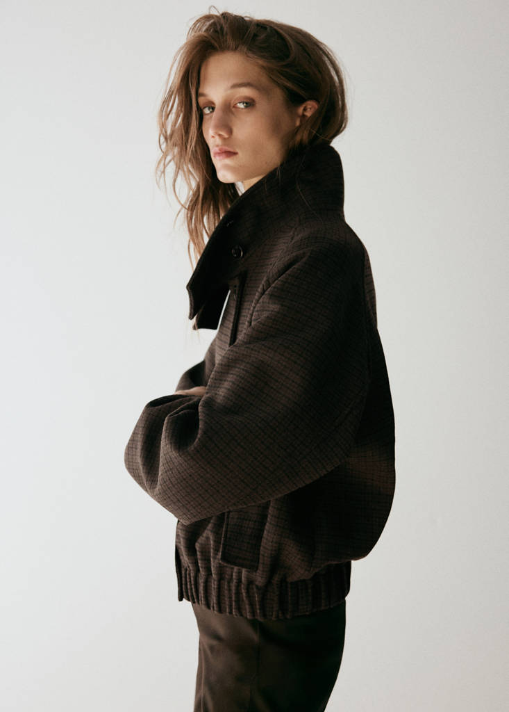 Checked jacket with funnel neck - thumbnail 2