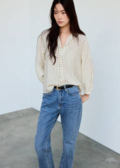 Striped blouse with frill detail — Ecru 1